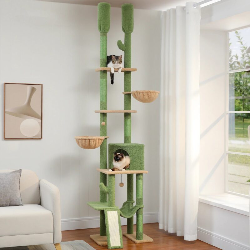 Deckenspanner Kratzbaum für Katzen Kletterbaum Spielplatz mit Sisalstämmen Natürlich und Robust