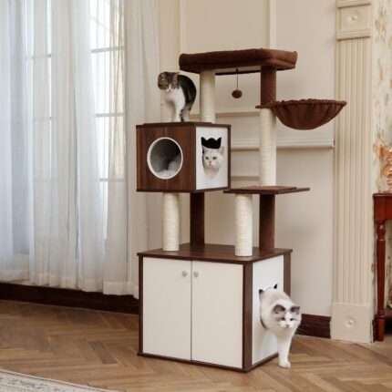 Katzenkratzbaum 150cm Höhe - Stabiler Kletterbaum für Katzen mit Schlafplätzen-2