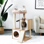 Katzenkratzbaum aus Holz mit Höhlen für Kätzchen und erwachsene Katzen