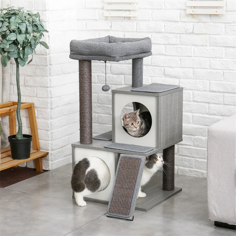 Katzenkratzbaum aus Holz mit Höhlen für Kätzchen und erwachsene Katzen-2