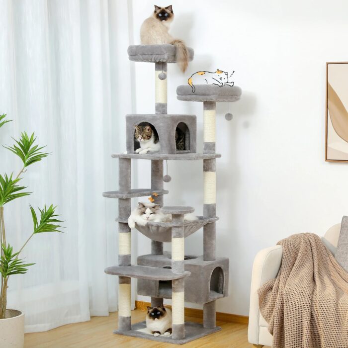 Katzenkratzbaum Groß - Spielparadies für Katzen mit vielen Ebenen zum Klettern und Toben-3