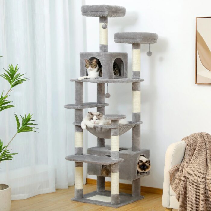Katzenkratzbaum Groß - Spielparadies für Katzen mit vielen Ebenen zum Klettern und Toben-4