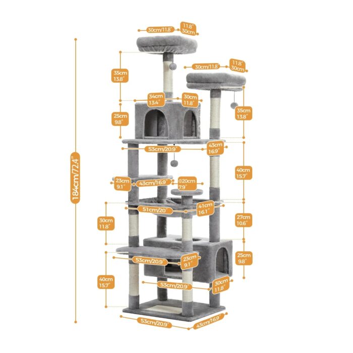Katzenkratzbaum Groß - Spielparadies für Katzen mit vielen Ebenen zum Klettern und Toben-5