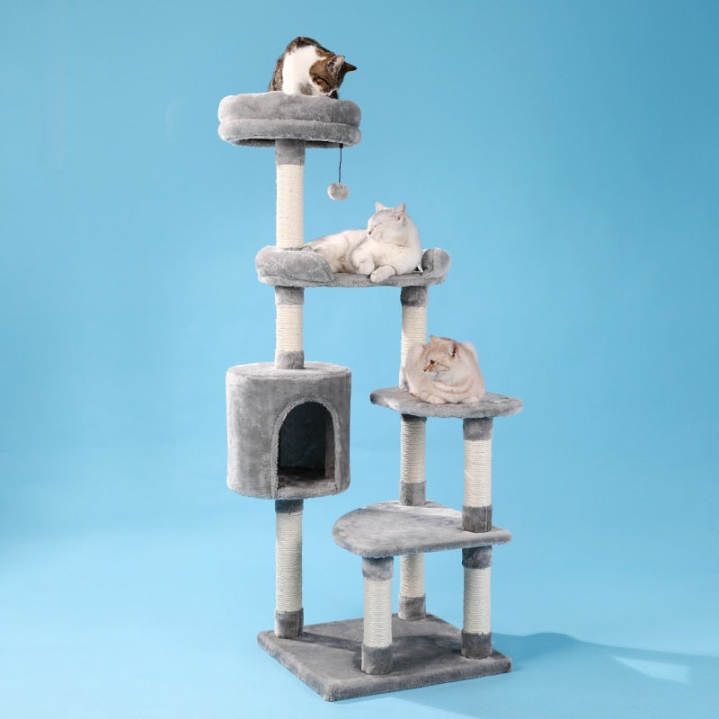Katzenkratzbaum mit großer Plattform, 140cm Höhe – Stabil und stilvoll-2