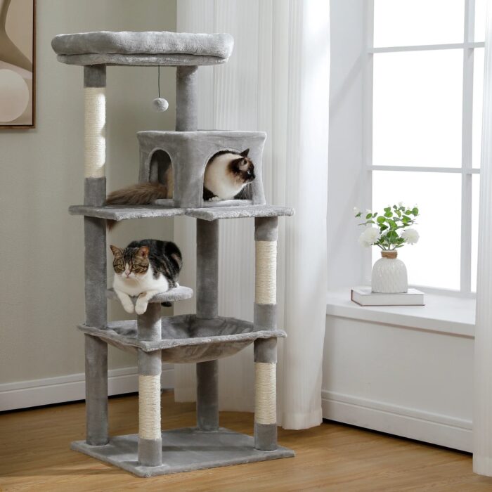 Katzenkratzbaum mit Hängematte Kletterbaum Spielplatz für Katzenmöbel mit Sisalstämmen-4
