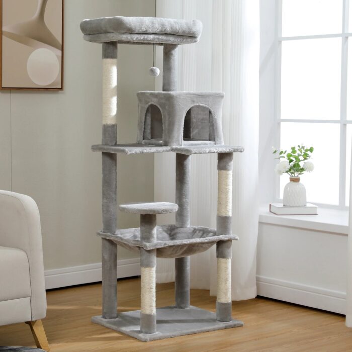 Katzenkratzbaum mit Hängematte Kletterbaum Spielplatz für Katzenmöbel mit Sisalstämmen-5