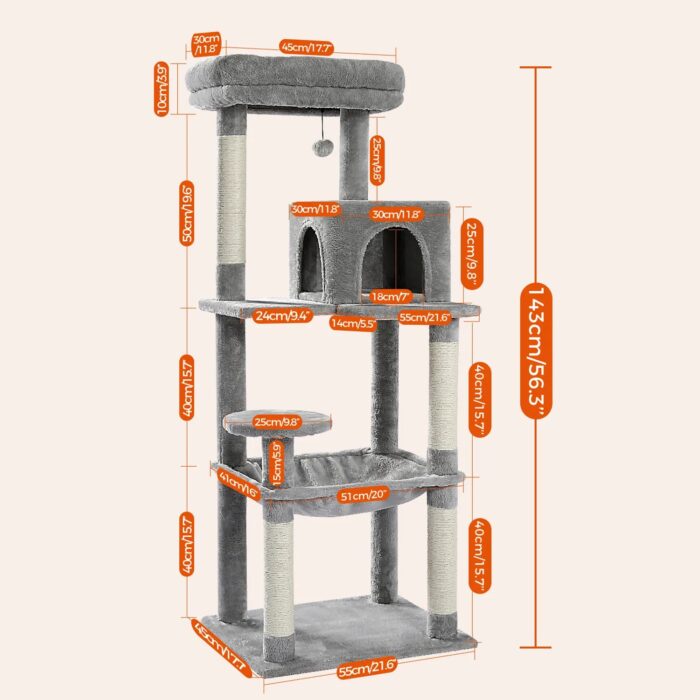 Katzenkratzbaum mit Hängematte Kletterbaum Spielplatz für Katzenmöbel mit Sisalstämmen-6