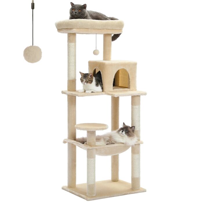 Katzenkratzbaum mit Hängematte Kletterbaum Spielplatz für Katzenmöbel mit Sisalstämmen-7