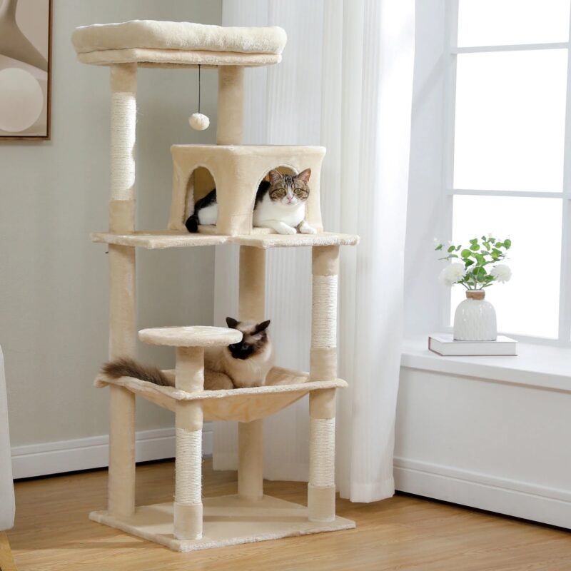 Katzenkratzbaum mit Hängematte Kletterbaum Spielplatz für Katzenmöbel mit Sisalstämmen