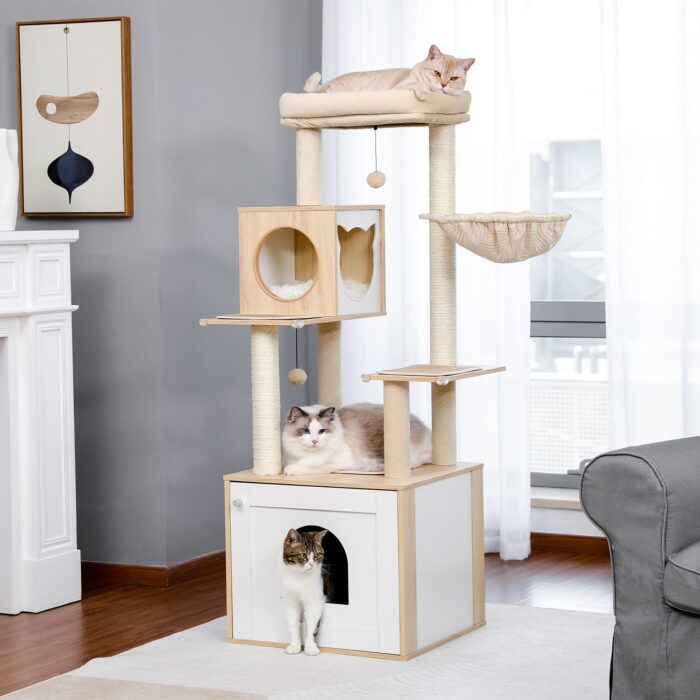 Katzenkratzbaum mit integrierter Katzentoilette: Multifunktionaler Spielplatz & ruhiger Rückzugsort für Ihre Katze-4