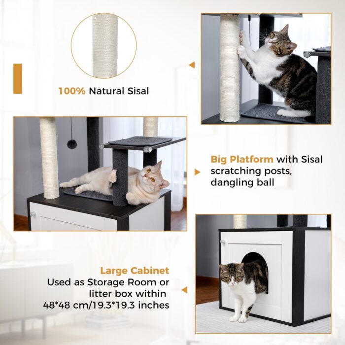 Katzenkratzbaum mit integrierter Katzentoilette: Multifunktionaler Spielplatz & ruhiger Rückzugsort für Ihre Katze-6
