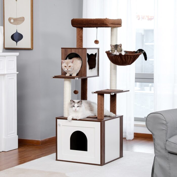 Katzenkratzbaum mit integrierter Katzentoilette: Multifunktionaler Spielplatz & ruhiger Rückzugsort für Ihre Katze-8