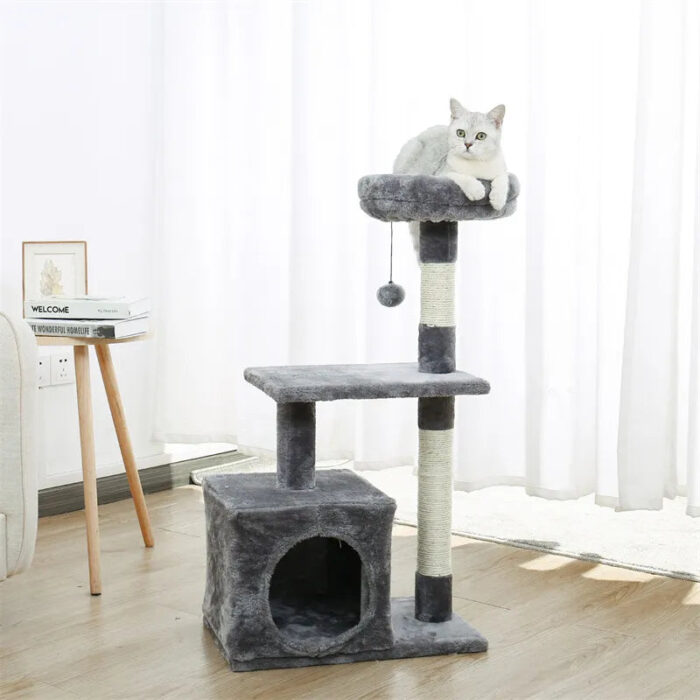 Katzenkratzbaum mit Kratzfläche für Wohnungskatzen zum Klettern, Spielen und Krallenwetzen-2