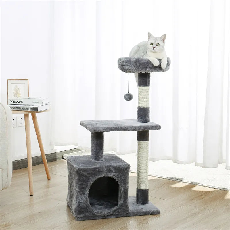 Katzenkratzbaum mit Kratzfläche für Wohnungskatzen zum Klettern, Spielen und Krallenwetzen-2