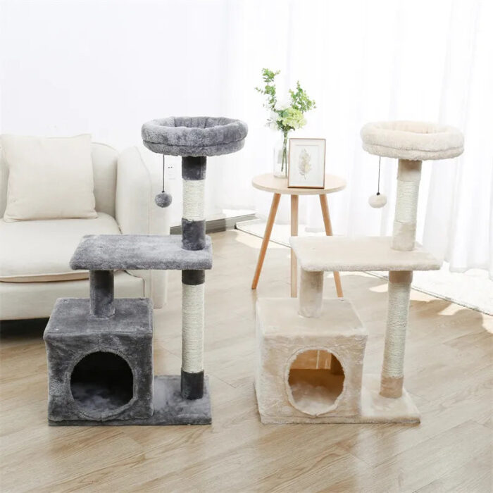 Katzenkratzbaum mit Kratzfläche für Wohnungskatzen zum Klettern, Spielen und Krallenwetzen-3