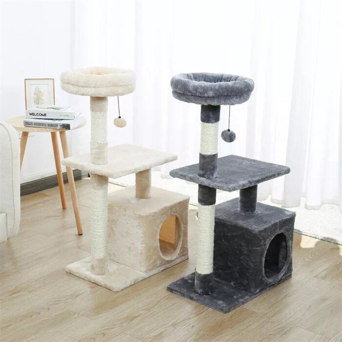 Katzenkratzbaum mit Kratzfläche für Wohnungskatzen zum Klettern, Spielen und Krallenwetzen-4
