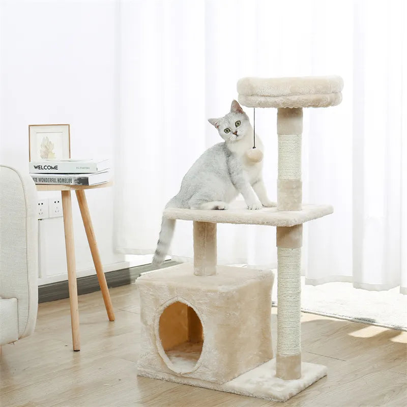 Katzenkratzbaum mit Kratzfläche für Wohnungskatzen zum Klettern, Spielen und Krallenwetzen