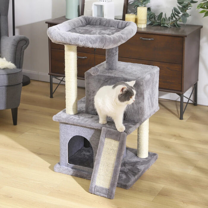 Katzenkratzbaum mit mehreren Ebenen, Spielzeug und Kratzfläche für Wohnungskatzen-10