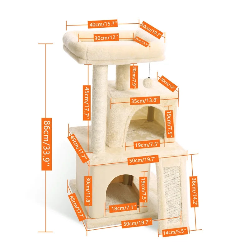 Katzenkratzbaum mit mehreren Ebenen, Spielzeug und Kratzfläche für Wohnungskatzen-2
