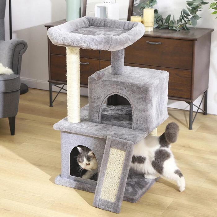 Katzenkratzbaum mit mehreren Ebenen, Spielzeug und Kratzfläche für Wohnungskatzen-3