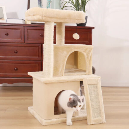 Katzenkratzbaum mit mehreren Ebenen, Spielzeug und Kratzfläche für Wohnungskatzen