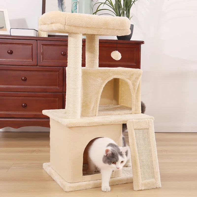 Katzenkratzbaum mit mehreren Ebenen, Spielzeug und Kratzfläche für Wohnungskatzen