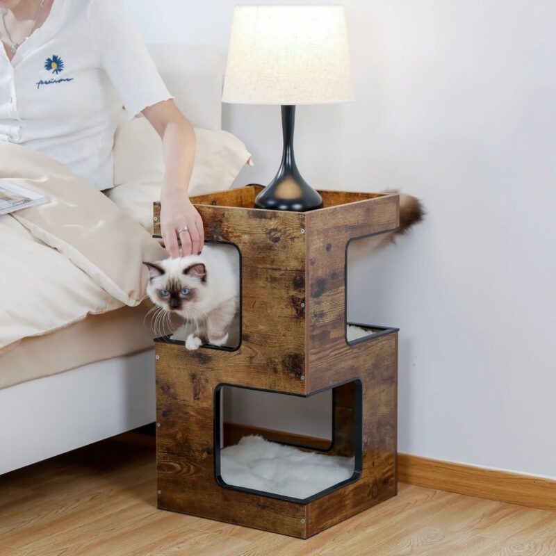 Kratzbaum aus Holz mit mehreren Ebenen für Katzen Kletterbaum Spielplatz-2