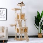 Kratzbaum Beige 170cm für Katzen - Hochwertiger Katzenkletterbaum mit vielen Ebenen-3