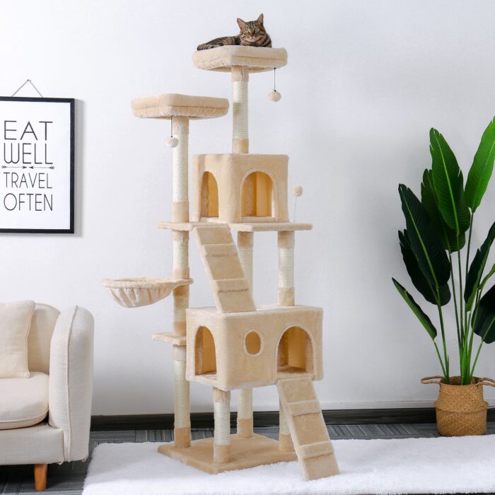 Kratzbaum Beige 170cm für Katzen - Hochwertiger Katzenkletterbaum mit vielen Ebenen-3