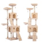 Kratzbaum Beige 170cm für Katzen - Hochwertiger Katzenkletterbaum mit vielen Ebenen-4