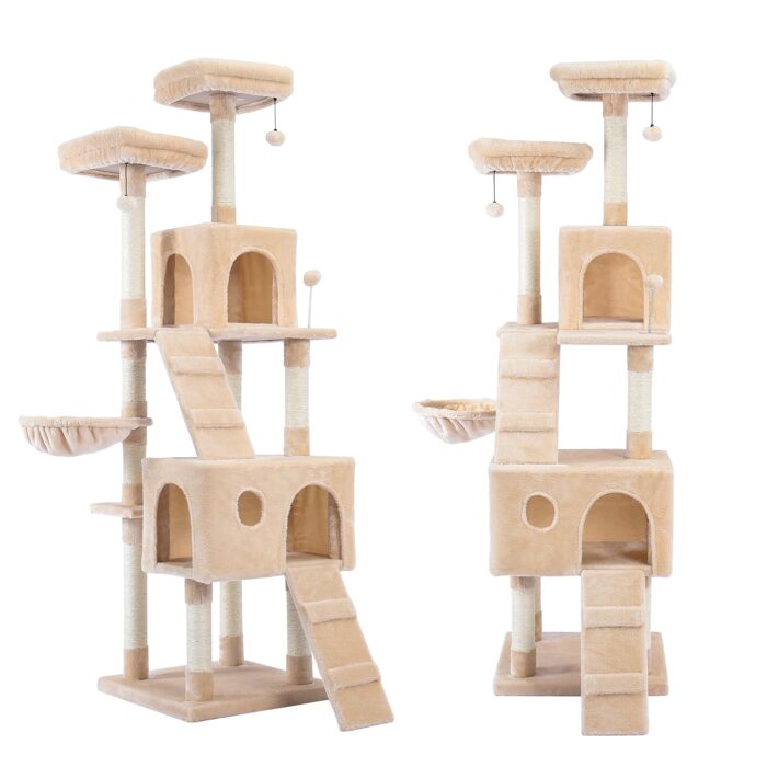 Kratzbaum Beige 170cm für Katzen - Hochwertiger Katzenkletterbaum mit vielen Ebenen-4