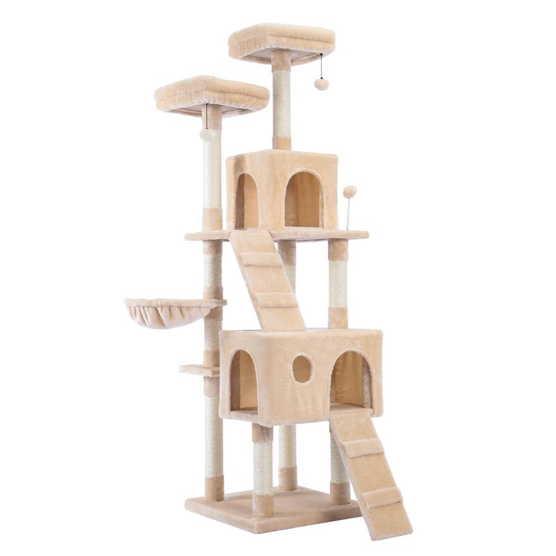 Kratzbaum Beige 170cm für Katzen - Hochwertiger Katzenkletterbaum mit vielen Ebenen