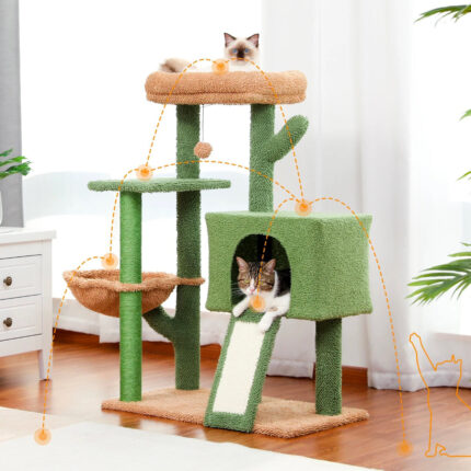 Kratzbaum Kaktus Design mit Sisalstamm für Katzen zum Krallenwetzen und Spielen-2