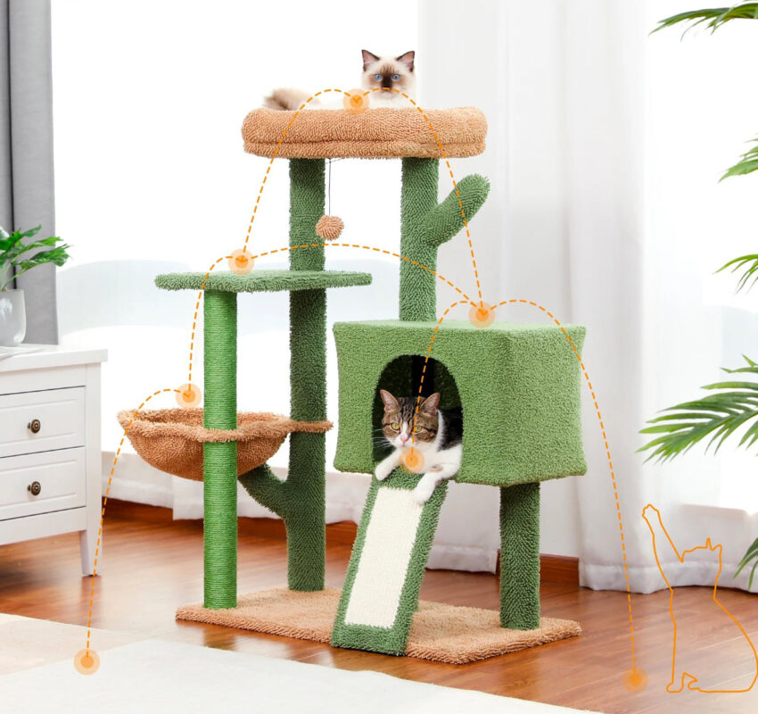 Kratzbaum Kaktus Design mit Sisalstamm für Katzen zum Krallenwetzen und Spielen-2