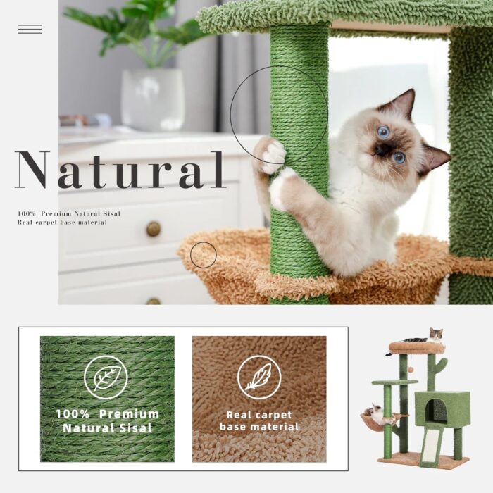 Kratzbaum Kaktus Design mit Sisalstamm für Katzen zum Krallenwetzen und Spielen-3
