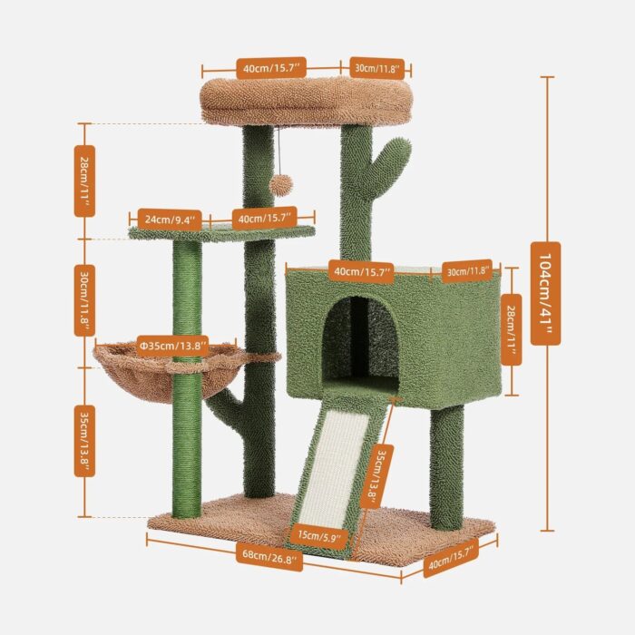 Kratzbaum Kaktus Design mit Sisalstamm für Katzen zum Krallenwetzen und Spielen-4