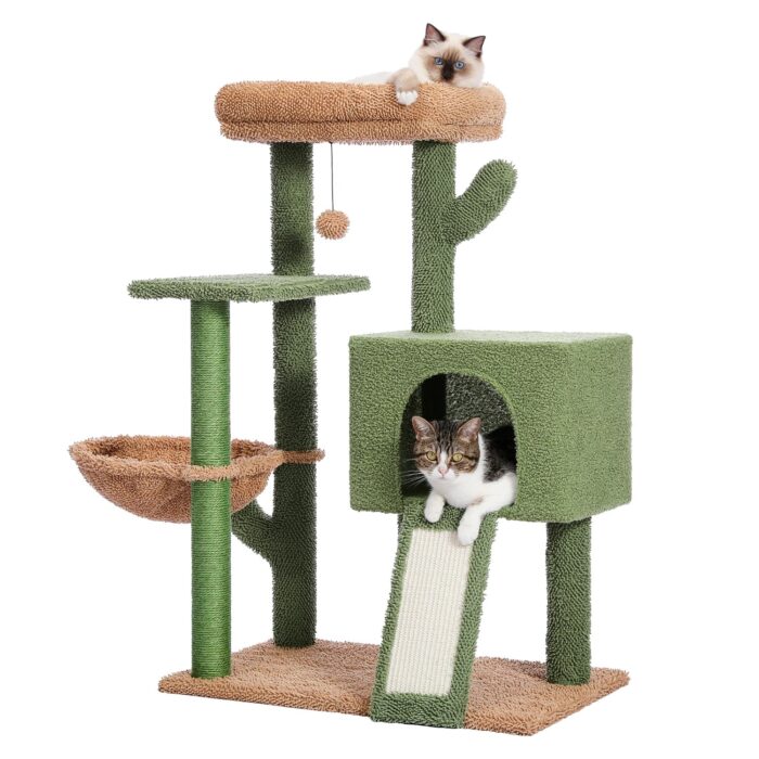 Kratzbaum Kaktus Design mit Sisalstamm für Katzen zum Krallenwetzen und Spielen