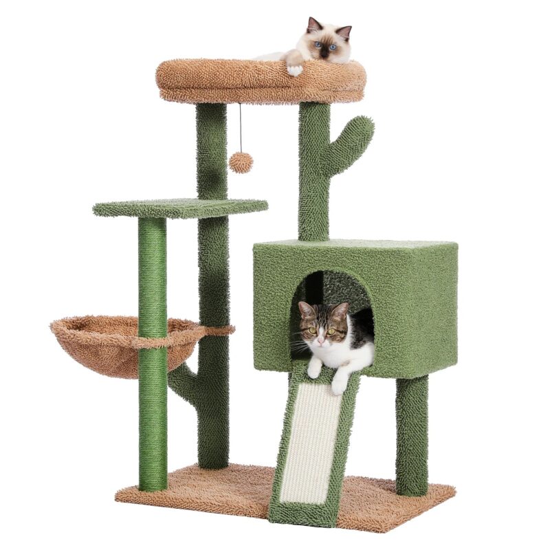 Kratzbaum Kaktus Design mit Sisalstamm für Katzen zum Krallenwetzen und Spielen
