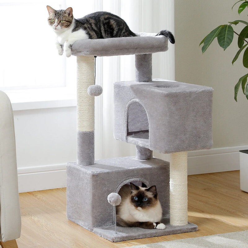 Kratzbaum mit 2 Höhlen - Robuste Katzenkletterstruktur für verspielte Katzen-2