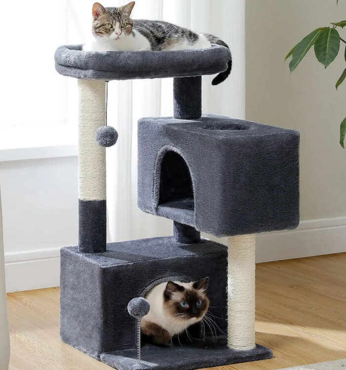 Kratzbaum mit 2 Höhlen - Robuste Katzenkletterstruktur für verspielte Katzen-3