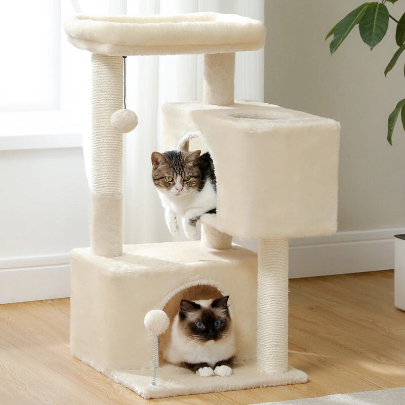 Kratzbaum mit 2 Höhlen - Robuste Katzenkletterstruktur für verspielte Katzen