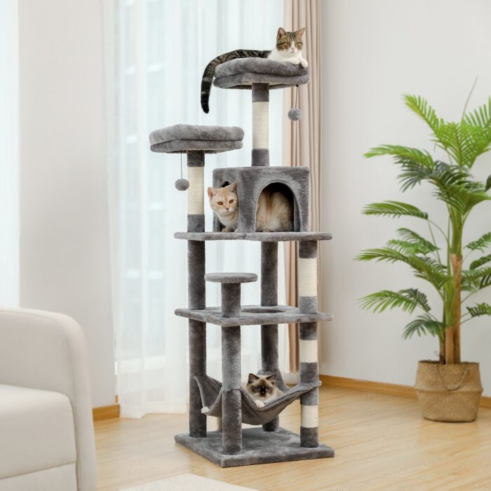 Robuster Katzenkratzbaum 150cm für glückliche Katzen und viel Spaß-3