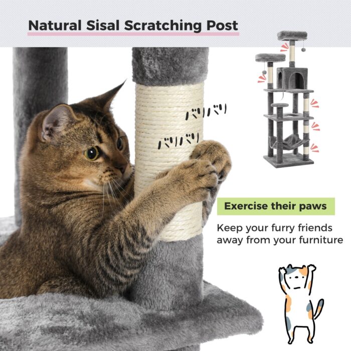 Robuster Katzenkratzbaum 150cm für glückliche Katzen und viel Spaß-6